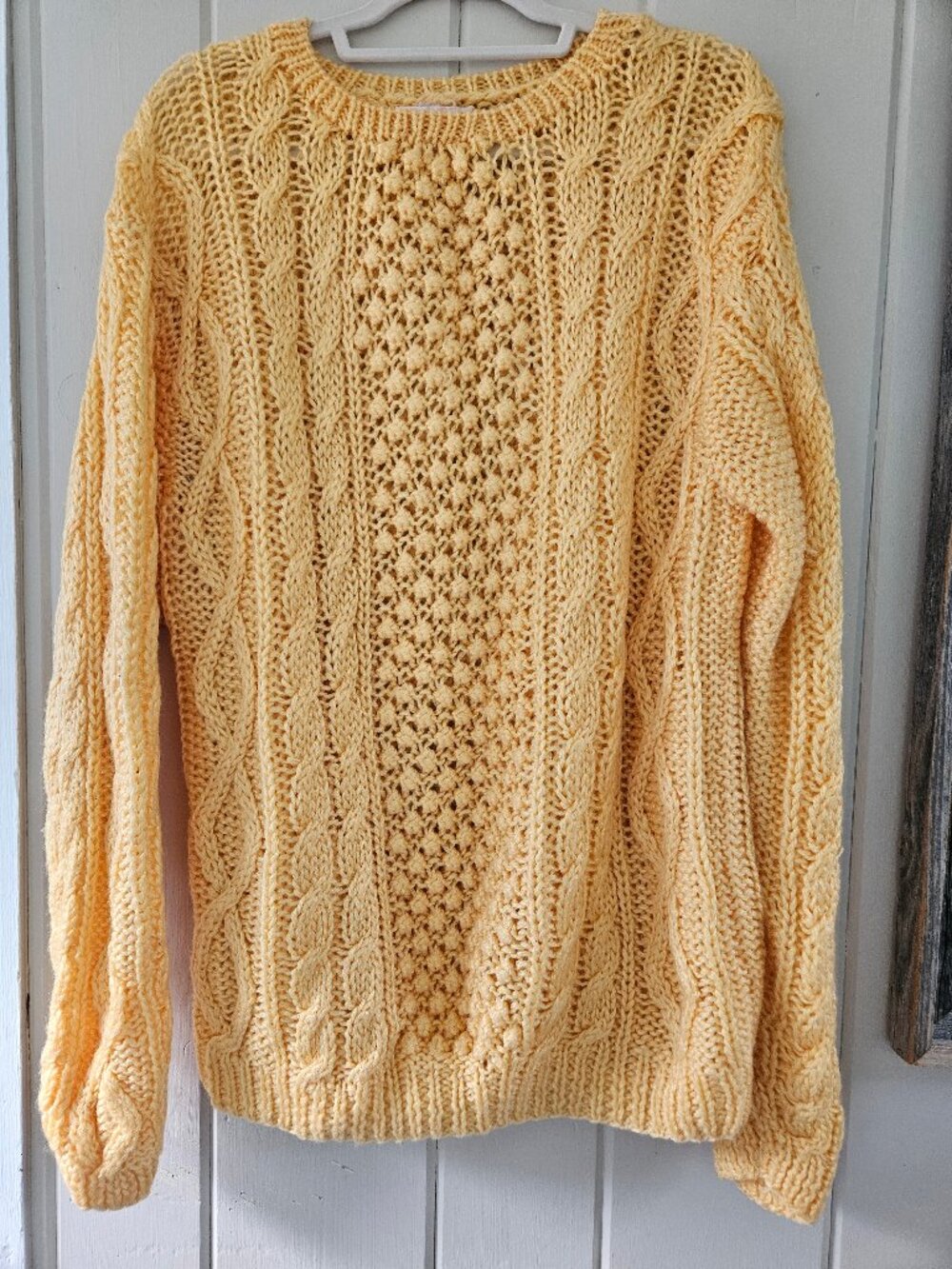 VTG Lerner Yellow Cable Knit Popcorn Sweater Chunky Crewneck Acrylic XS